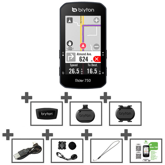 BRYTON Ciclocomputer GPS Rider 750T + Sensori Cadenza/Velocità + Fascia Cardio + Supporto Frontale